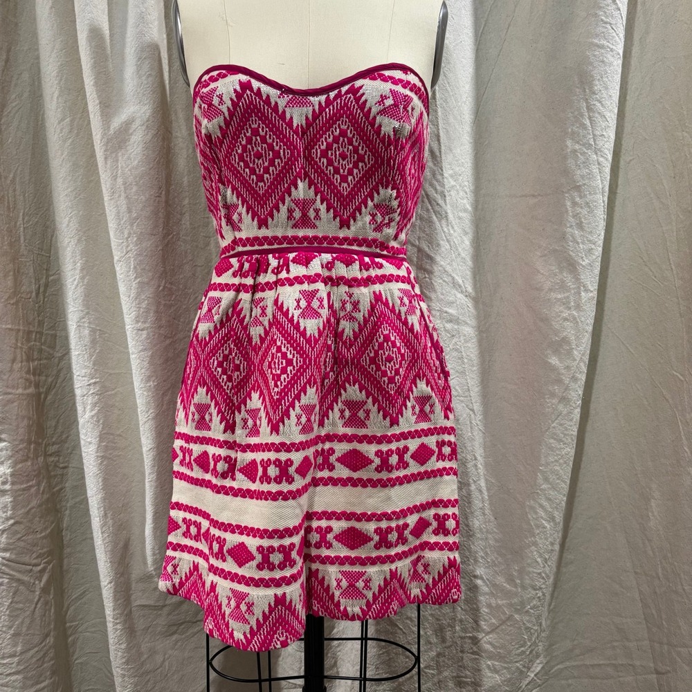 Judith March Anthropologie Pink Southwestern Strapless Mini Dress Tie Back Large